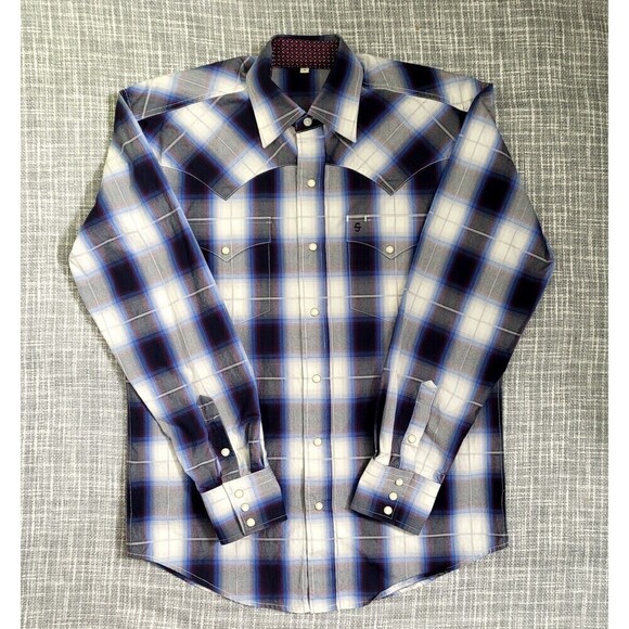 Stetson Western Shirt Ombre Plaid Blue Red Black Model 11-001-0478-1032 Men's S - Picture 4 of 14